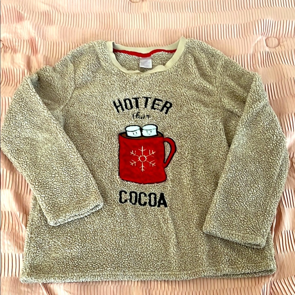 Fuzzy LongSleeve Top - Funny - Hotter than Cocoa - Ski Sweater - Large